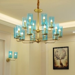 16 Vaalea Retro Rustic Luxury messinkiriippuvalaisin kattokruunu lasivarjostimella