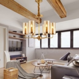 6 Kevyt Retro Rustic Luxury messinkiriippuvalaisin kattokruunu lasivarjostimella