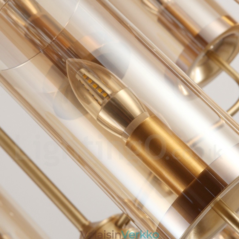 6 Kevyt Retro Rustic Luxury messinkiriippuvalaisin kattokruunu lasivarjostimella