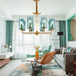 8 Kevyt Retro Rustic Luxury messinkiriippuvalaisin kattokruunu lasivarjostimella