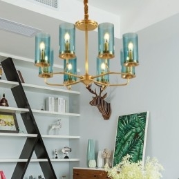 8 Kevyt Retro Rustic Luxury messinkiriippuvalaisin kattokruunu lasivarjostimella