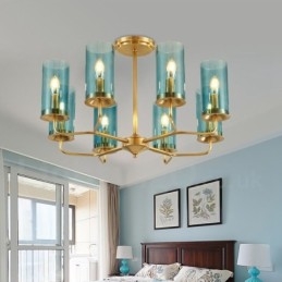8 Kevyt Retro Rustic Luxury messinkiriippuvalaisin kattokruunu lasivarjostimella