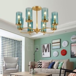 8 Kevyt Retro Rustic Luxury messinkiriippuvalaisin kattokruunu lasivarjostimella