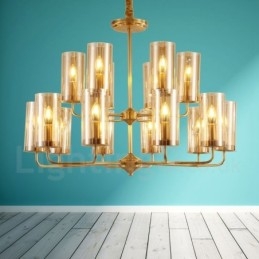 16 Vaalea Retro Rustic Luxury messinkiriippuvalaisin kattokruunu lasivarjostimella