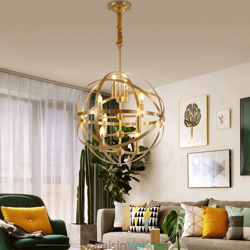 8 Kevyt Retro Rustic Luxury messinki riippuvalaisin kattokruunu