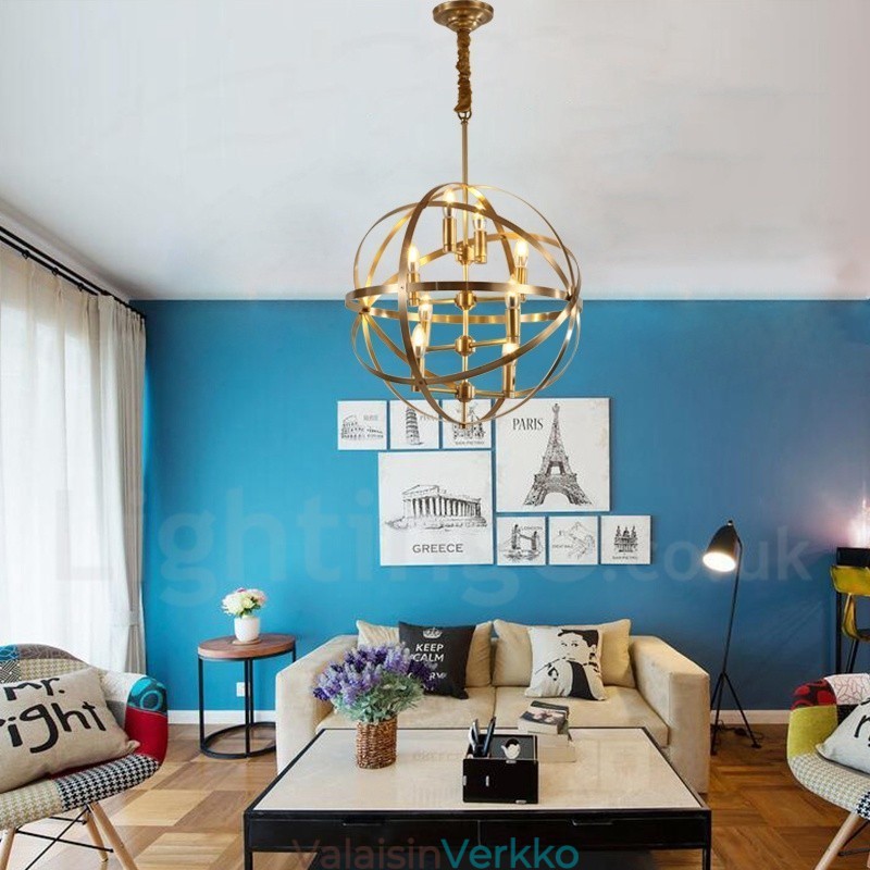 8 Kevyt Retro Rustic Luxury messinki riippuvalaisin kattokruunu