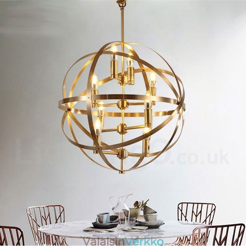 8 Kevyt Retro Rustic Luxury messinki riippuvalaisin kattokruunu
