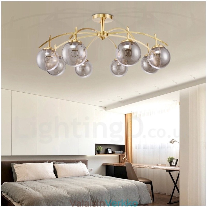 8 Kevyt Retro Rustic Luxury messinkiriippuvalaisinkruunu lasivarjostimella