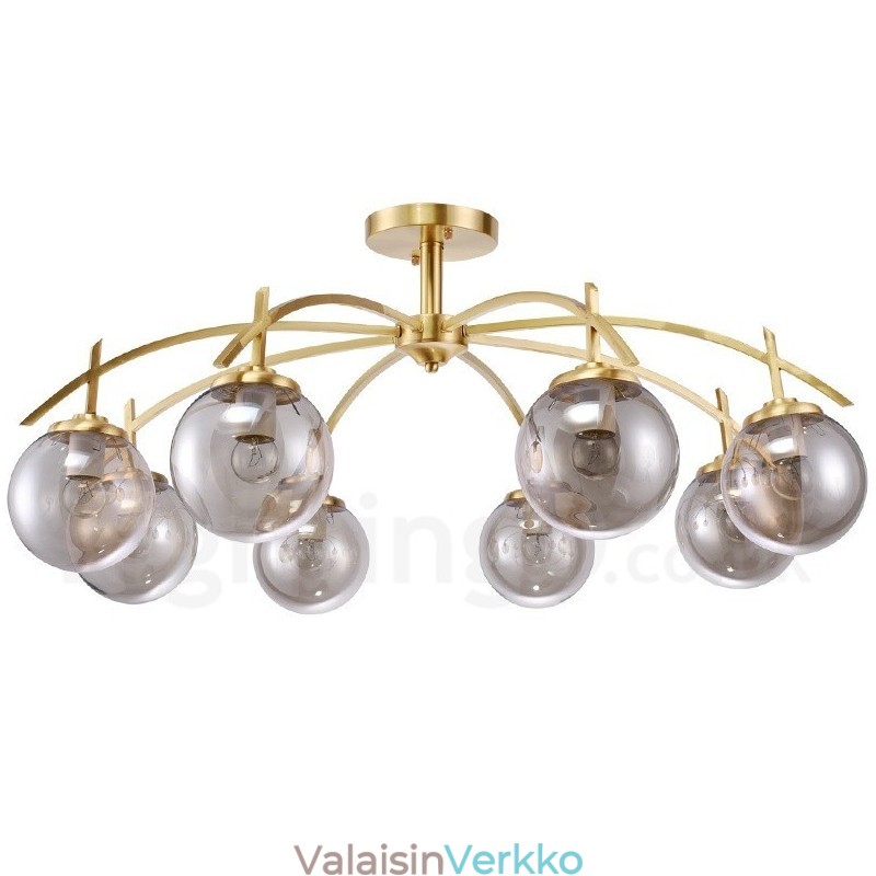 8 Kevyt Retro Rustic Luxury messinkiriippuvalaisinkruunu lasivarjostimella