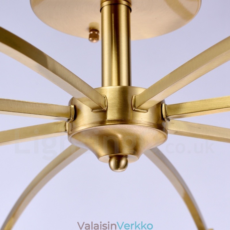 8 Kevyt Retro Rustic Luxury messinkiriippuvalaisinkruunu lasivarjostimella