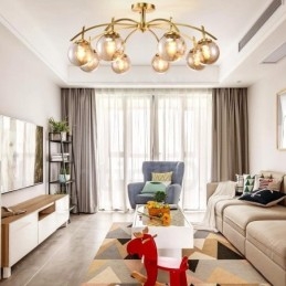 8 Kevyt Retro Rustic Luxury messinkiriippuvalaisinkruunu lasivarjostimella