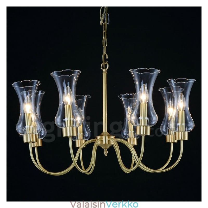 8 Kevyt Retro Rustic Luxury messinkiriippuvalaisinkruunu lasivarjostimella