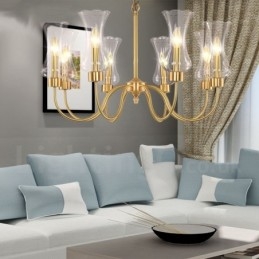 8 Kevyt Retro Rustic Luxury messinkiriippuvalaisinkruunu lasivarjostimella