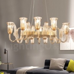 8 Light Retro Rustic Luxury Alumiiniseoksesta riippuvalaisinkruunu lasivarjostimella