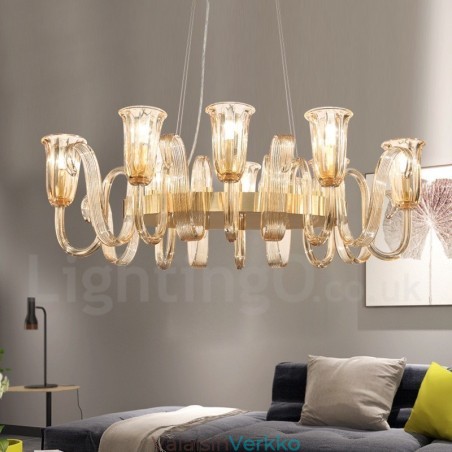 8 Light Retro Rustic Luxury Alumiiniseoksesta riippuvalaisinkruunu lasivarjostimella 8 Light Retro Rustic Luxury Alumiiniseoksesta riippuvalaisinkruunu lasivarjostimella
