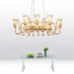 8 Light Retro Rustic Luxury Alumiiniseoksesta riippuvalaisinkruunu lasivarjostimella