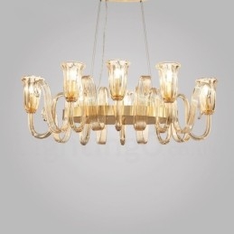 8 Light Retro Rustic Luxury Alumiiniseoksesta riippuvalaisinkruunu lasivarjostimella