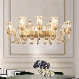 8 Light Retro Rustic Luxury Alumiiniseoksesta riippuvalaisinkruunu lasivarjostimella