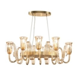 8 Light Retro Rustic Luxury Alumiiniseoksesta riippuvalaisinkruunu lasivarjostimella