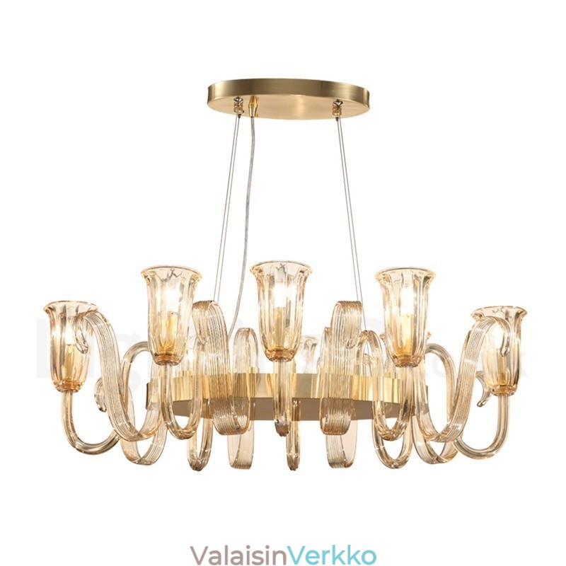 8 Light Retro Rustic Luxury Alumiiniseoksesta riippuvalaisinkruunu lasivarjostimella
