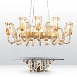 8 Light Retro Rustic Luxury Alumiiniseoksesta riippuvalaisinkruunu lasivarjostimella