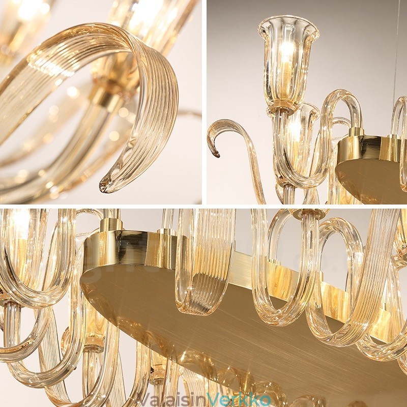 8 Light Retro Rustic Luxury Alumiiniseoksesta riippuvalaisinkruunu lasivarjostimella