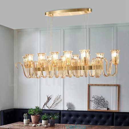 12 Light Retro Rustic Luxury alumiiniseosta riippuvalaisin kattokruunu lasivarjostimella 12 Light Retro Rustic Luxury alumiiniseosta riippuvalaisin kattokruunu lasivarjostimella