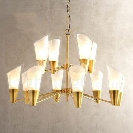 12 Kevyt Retro Rustic Luxury messinkiriippuvalaisin kattokruunu lasivarjostimella