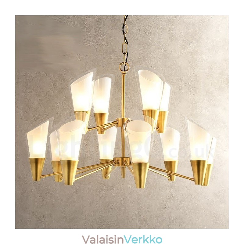 12 Kevyt Retro Rustic Luxury messinkiriippuvalaisin kattokruunu lasivarjostimella