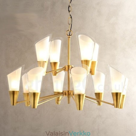 12 Kevyt Retro Rustic Luxury messinkiriippuvalaisin kattokruunu lasivarjostimella