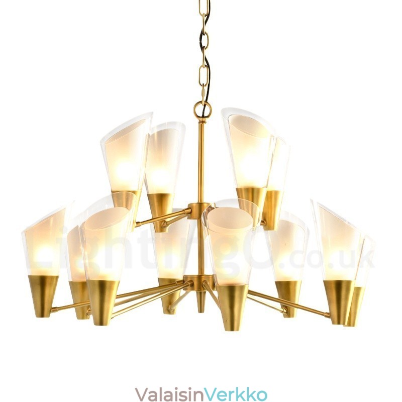 12 Kevyt Retro Rustic Luxury messinkiriippuvalaisin kattokruunu lasivarjostimella