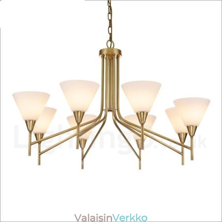 8 Kevyt Retro Rustic Luxury messinkiriippuvalaisinkruunu lasivarjostimella