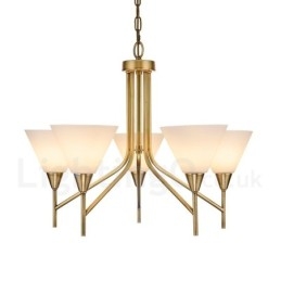 5 Kevyt Retro Rustic Luxury messinkiriippuvalaisin kattokruunu lasivarjostimella