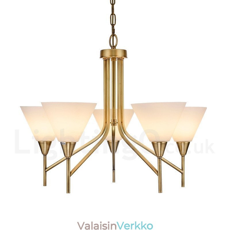 5 Kevyt Retro Rustic Luxury messinkiriippuvalaisin kattokruunu lasivarjostimella