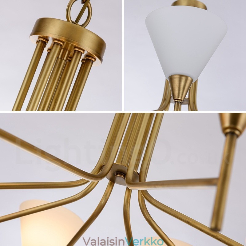 5 Kevyt Retro Rustic Luxury messinkiriippuvalaisin kattokruunu lasivarjostimella