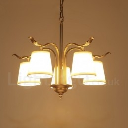 5 Kevyt Retro Rustic Luxury messinkiriippuvalaisin kattokruunu kangasvarjostimella