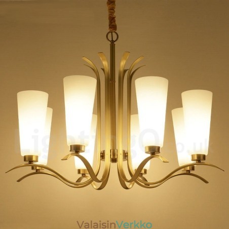 8 Kevyt Retro Rustic Luxury messinkiriippuvalaisinkruunu lasivarjostimella 8 Kevyt Retro Rustic Luxury messinkiriippuvalaisinkruunu lasivarjostimella