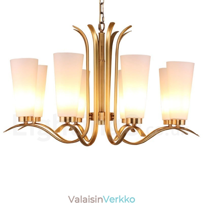 8 Kevyt Retro Rustic Luxury messinkiriippuvalaisinkruunu lasivarjostimella