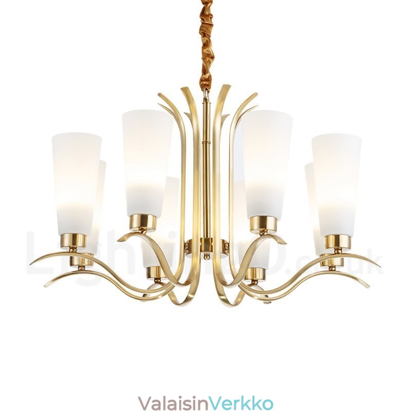 8 Kevyt Retro Rustic Luxury messinkiriippuvalaisinkruunu lasivarjostimella