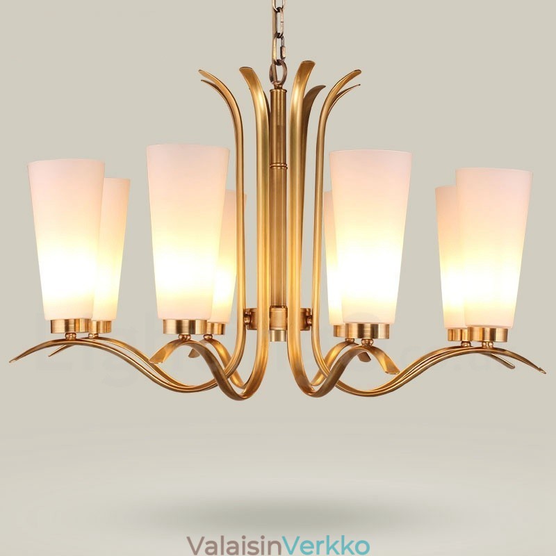 8 Kevyt Retro Rustic Luxury messinkiriippuvalaisinkruunu lasivarjostimella