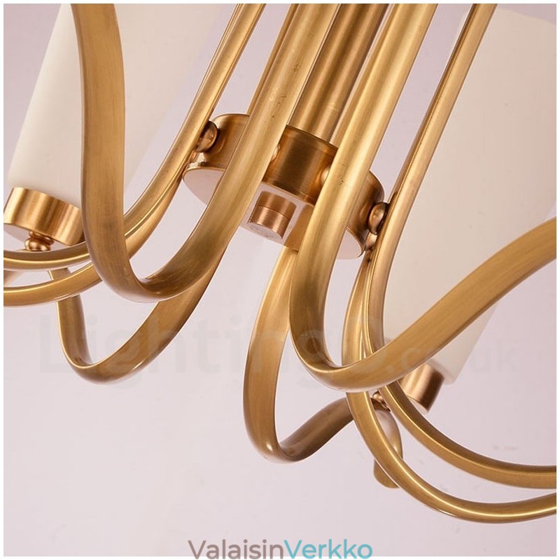 8 Kevyt Retro Rustic Luxury messinkiriippuvalaisinkruunu lasivarjostimella