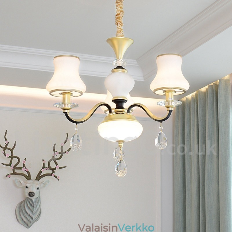 3 Kevyt Retro Rustic Luxury Crystal -riippuvalaisinkruunu lasivarjostimella