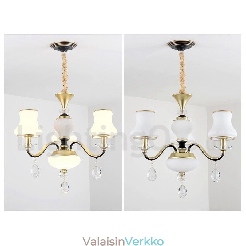 3 Kevyt Retro Rustic Luxury Crystal -riippuvalaisinkruunu lasivarjostimella