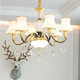 6 Kevyt Retro Rustic Luxury Crystal -riippuvalaisinkruunu lasivarjostimella