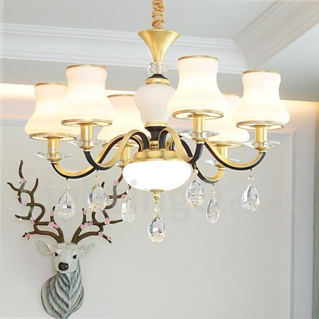 6 Kevyt Retro Rustic Luxury Crystal -riippuvalaisinkruunu lasivarjostimella 6 Kevyt Retro Rustic Luxury Crystal -riippuvalaisinkruunu lasivarjostimella