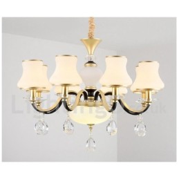 6 Kevyt Retro Rustic Luxury Crystal -riippuvalaisinkruunu lasivarjostimella