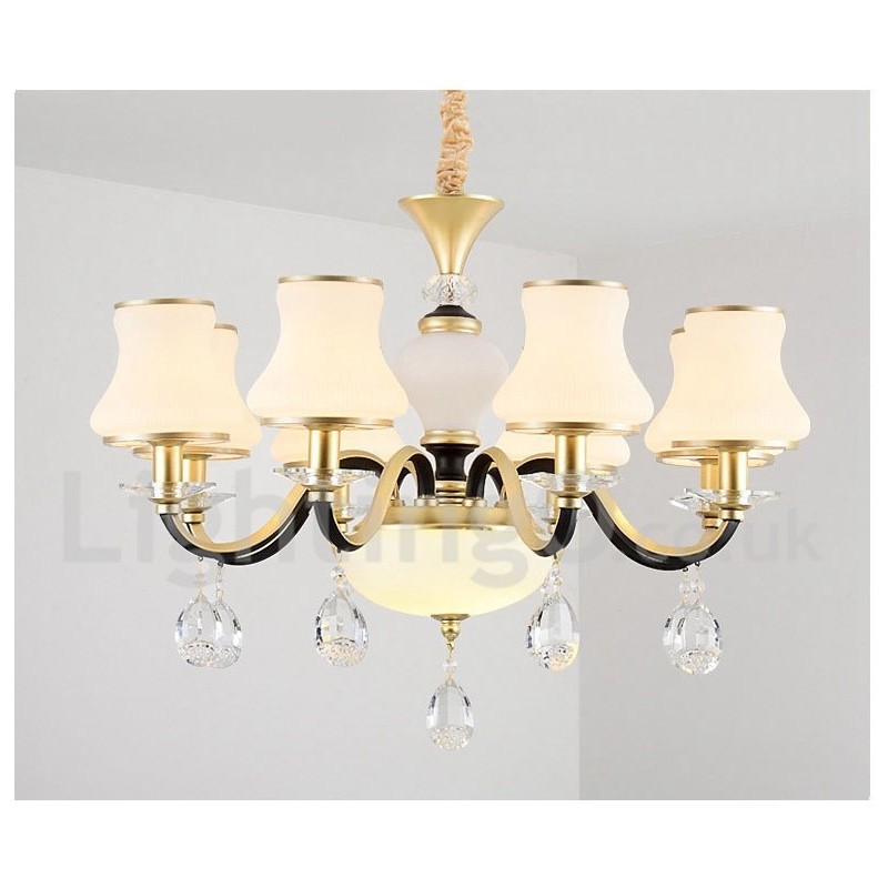 6 Kevyt Retro Rustic Luxury Crystal -riippuvalaisinkruunu lasivarjostimella