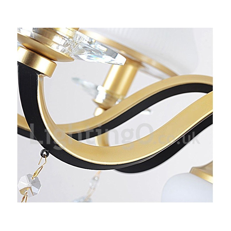 6 Kevyt Retro Rustic Luxury Crystal -riippuvalaisinkruunu lasivarjostimella