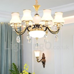 8 Kevyt Retro Rustic Luxury Crystal -riippuvalaisinkruunu lasivarjostimella