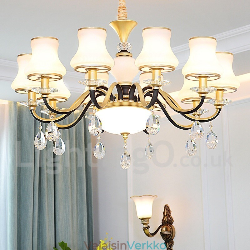 Retro Rustic Luxury Crystal -riippuvalaisin kattokruunu lasivarjostimella